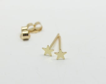 Gold stud earrings star, 3 mm small, earring gold 585 gold 14k