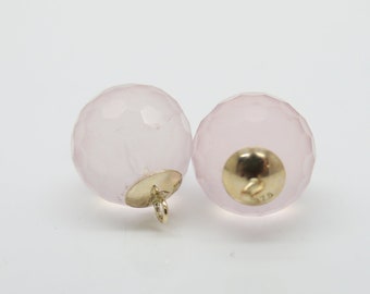 Boucles d’oreilles en or, boucle d’oreilles boule de quartz rose en or 9k