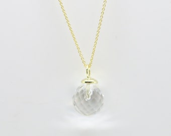 Gold pendant, dainty, sparkling rock crystal pendant 585/14k gold