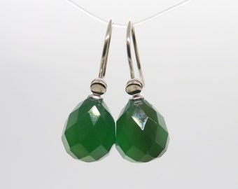 Regalo colgantes/pendientes de joyería intercambiables de oro blanco de 14k con elegantes lágrimas de ágata verde/gotas para ganchos para las orejas