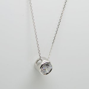 Diamond delicate necklace with pendant zirconia in 375/9k white gold image 1