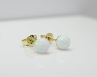 Sparkling Gold Studs 8k/14k with 6mm White Opal Ball by PebblesSchmuckdesign