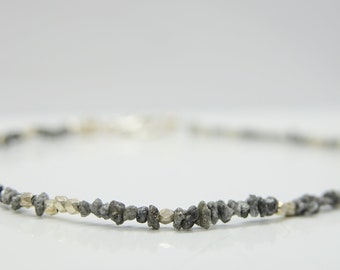 Diamants bruts, bracelet noble avec mousseux, petits diamants gris - 925 argent