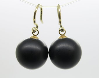 Interchangeable jewelry...Gold earring 14k black onyx, noble, spherical, large hanger Interchangeable jewelry for ear hooks 585 yellow gold