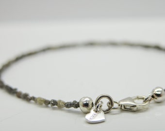Rough diamonds, elegant bracelet with sparkling, small grey diamonds & 925 silver