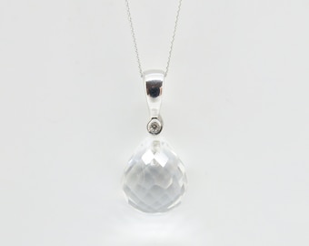 For Mother's Day, sparkling gold pendant, delicate rock crystal pendant 750/18k white gold