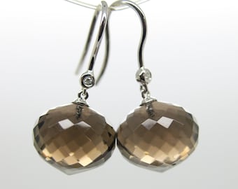 Oorbellen 14k Wit Goud, Diamant & Rookkwarts Oorbellen... 585 witgoud, zeer edel met diamant