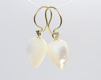 Mother of pearl, shimmering pearl pendants, interchangeable jewelry for ear hooks 14k gold