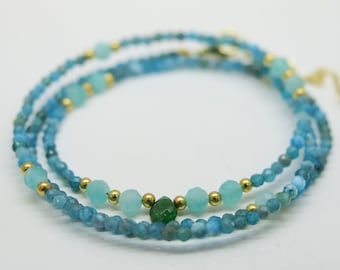 The special birthday present! Dainty gemstone necklace apatite, amazonite, cromidiopside with 18k gold on sterling silver