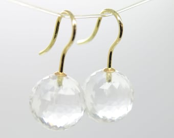 Pendientes de cristal de roca grandes, brillantes y elegantes de oro 585/14k