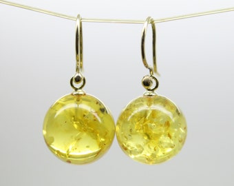 Interchangeable jewelry, large amber gold pendants, bright, honey glittering balls 585/14K yellow gold from Pebbles-Schmuckdesign