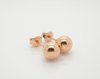 Big Point!  7mm ball stud earrings 925 silver high quality 24k ros é gold plated