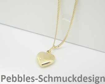 Real gold chain with bulbous, 8 mm heart pendant, gift for baptism, birthday, Christmas, wedding, all 8k gold