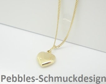 Real gold chain with bulbous, 8 mm heart pendant, gift baptism, birthday, Christmas, wedding, all 8k gold