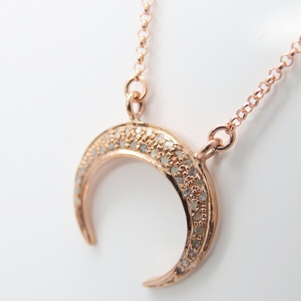 Diamond Moon classy necklace moon pendant with diamonds & 925 silver rosè gold plated