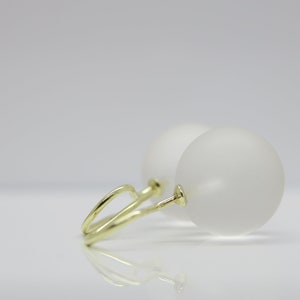 Snow white, large, matt white, noble rock crystal ball earrings 925 silver high quality 18k gold image 3