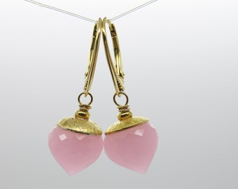 En exclusivité ! Boucles d’oreilles Chalcédon rose 925 argent, or, plaqué or