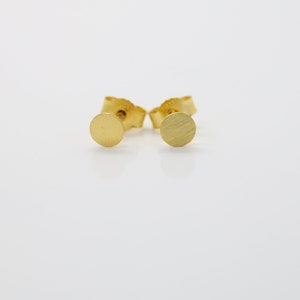 Delicate stud earrings gold 8k dot, plate 5 mm minimalist