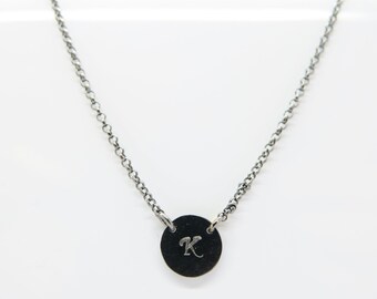 Silver chain black dot letter minimalist delicate chain & plate pendant individual 925 silver black