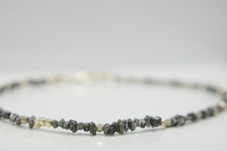 Rough diamonds, noble bracelet with sparkling, small grey diamonds & 925 silver image 4