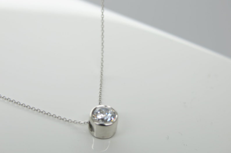 Diamond delicate necklace with pendant zirconia in 375/9k white gold image 2