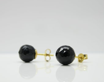 Studs Onyx black gold noble, large studs 925 silver