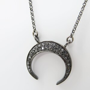 Schwarz ruthinierte Silberkette mit Mondanhänger Diamant, edle Halskette 925 Silber rutheniert Bild 2