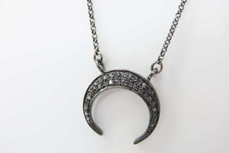 Schwarz ruthinierte Silberkette mit Mondanhänger Diamant, edle Halskette 925 Silber rutheniert Bild 2