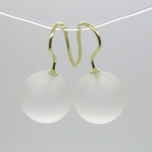 Snow white, large, matt white, noble rock crystal ball earrings 925 silver high quality 18k gold image 1