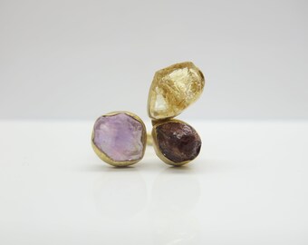 trio... noble gemstone ring 925 gold plated