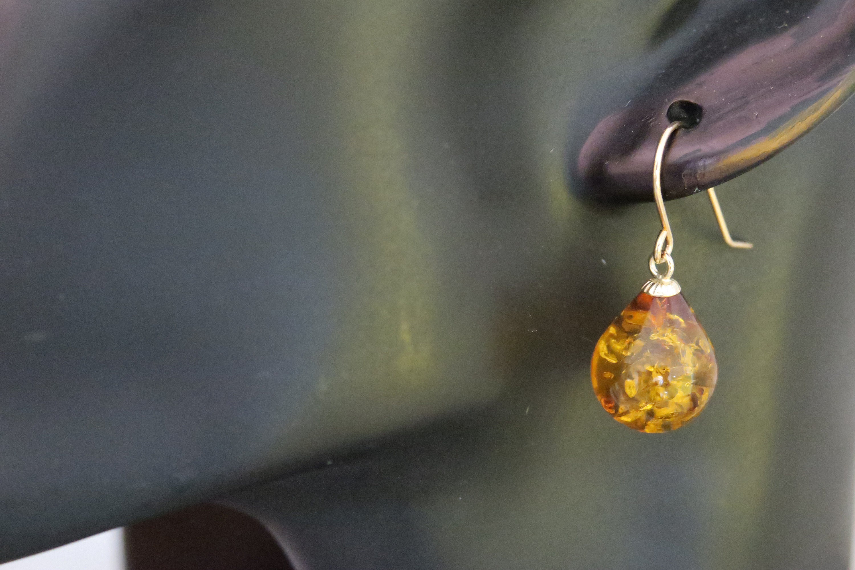 Boucles D'oreilles En Or 333 (8kt) Avec Ambre Goutte Pamplemousse 20 Mm - Neuf Avec étiquettes, Marque Nonnenmacher
