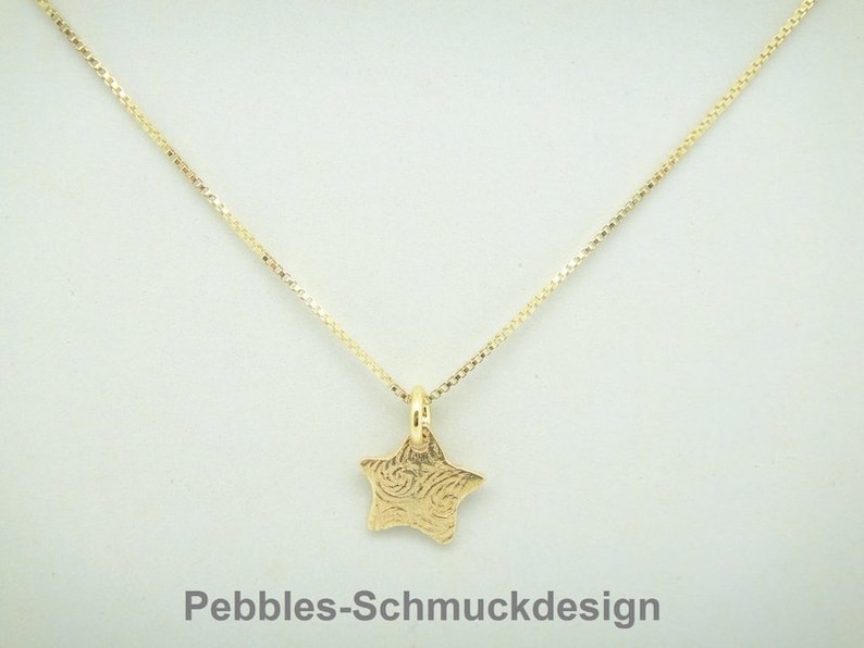 Kurze Silberkette gold mit kleinem Stern Anhänger Silber hochwertig 24k vergoldet PebblesSchmuckdesin Bild 3