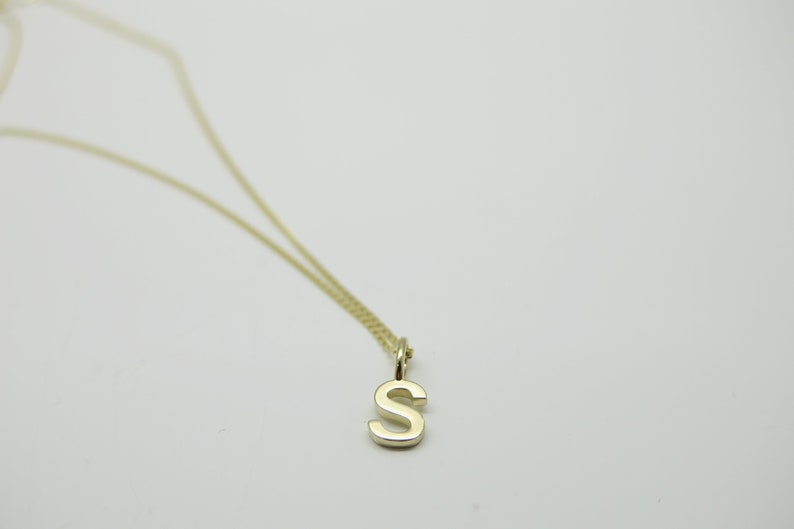 May include: A gold chain necklace with a gold letter 'S' pendant.