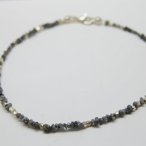 Rough diamonds, noble bracelet with sparkling, small grey diamonds & 925 silver image 3