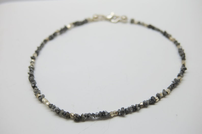 Rough diamonds, noble bracelet with sparkling, small grey diamonds & 925 silver image 3