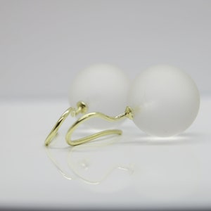 Snow white, large, matt white, noble rock crystal ball earrings 925 silver high quality 18k gold image 4