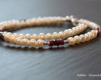 Pearl necklace.. noble & delicate with rubies 925 silver