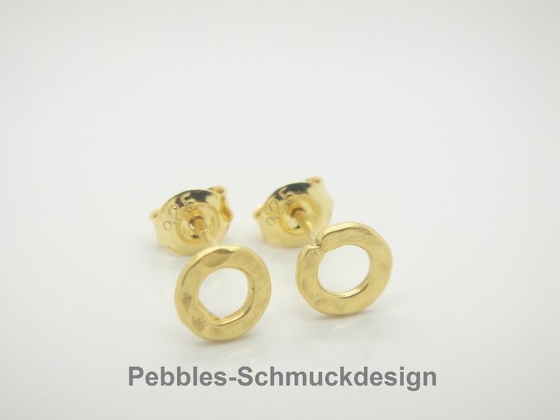 Pebbles-Donuts Goldener Ohrstecker gehämmerte Struktur 925 Silber vergoldet Bild 3