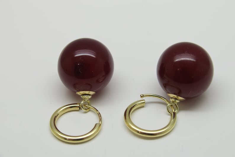 Wechselschmuck für Ohrhaken/Creolen/Ohrbügel, Bernstein Einhänger , leuchtend rote Kugeln 585/14K Gelbgold von Pebbles-Schmuckdesign Bild 7