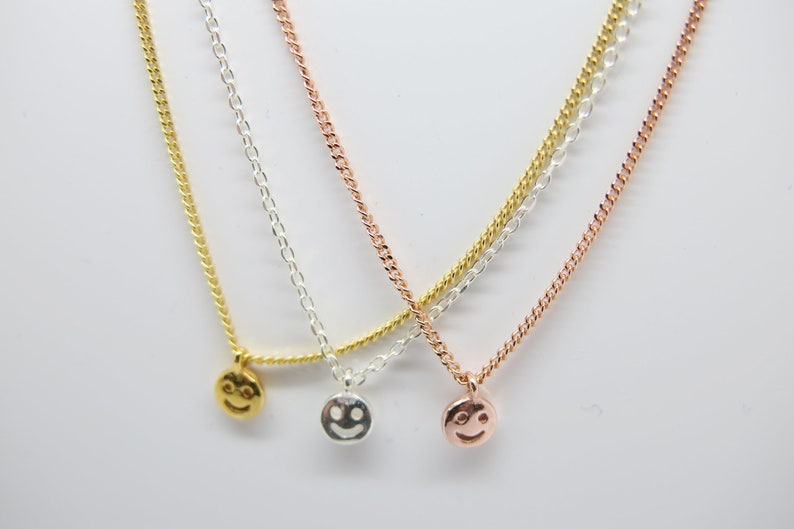 Halskette Smiley: zarte Kette 925 Silber gold rosegold Smiley Anhänger Bild 2