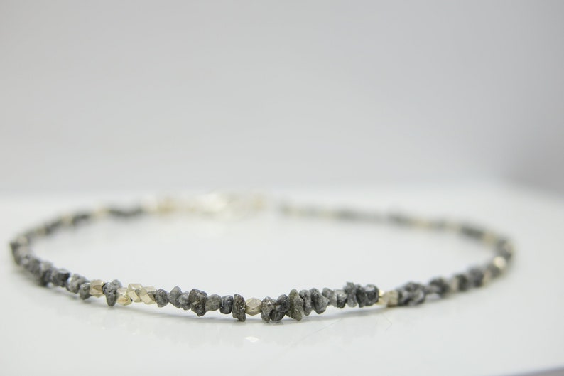 Rough diamonds, noble bracelet with sparkling, small grey diamonds & 925 silver image 1
