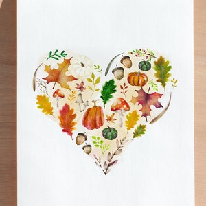 Herz Liebe Herbst Ahorn Kürbis Aquarell Druck Malerei | Herbst Blätter Blumen Set DIGITAL INSTANT DOWNLOAD | Eiche Eichel Kürbis Wandkunst Set