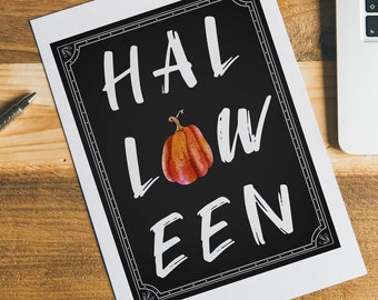 DARK HALLOWEEN Sign Poster Printable Wall Decor|Pumpkin Watercolor DIGITAL Instant Download|Aesthetic Horror Halloween Gallery Wall Decor