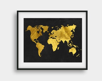 Digital Gold Foil Texture World Map Printable, Modern Map Print, Map Poster, World Map Wall Art, World Map Poster, World Map Print Digital
