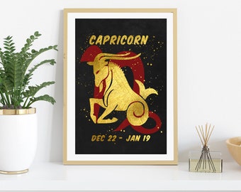 Capricorn Printable Art, Capricorn Zodiac Sign, Astrology Sign Print, Capricorn Gift, Star Sign Wall Art, Star Sign, Capricorn Star Sign
