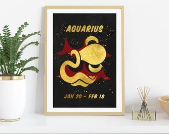 Aquarius Printable, Aquarius Zodiac Print, Astrology Sign Print, Aquarius Gift, Star Sign Wall Art, Aquarius Gift, Zodiac Gift