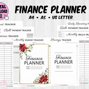 Finance planner printable, budget planner printable, Monthly Budget PDF, Debt Free, Bill Money Tracker, Financial Journal, Savings Tracker