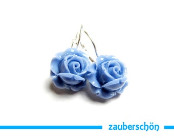 zauberschöne Rosen Ohrringe in rauchblau