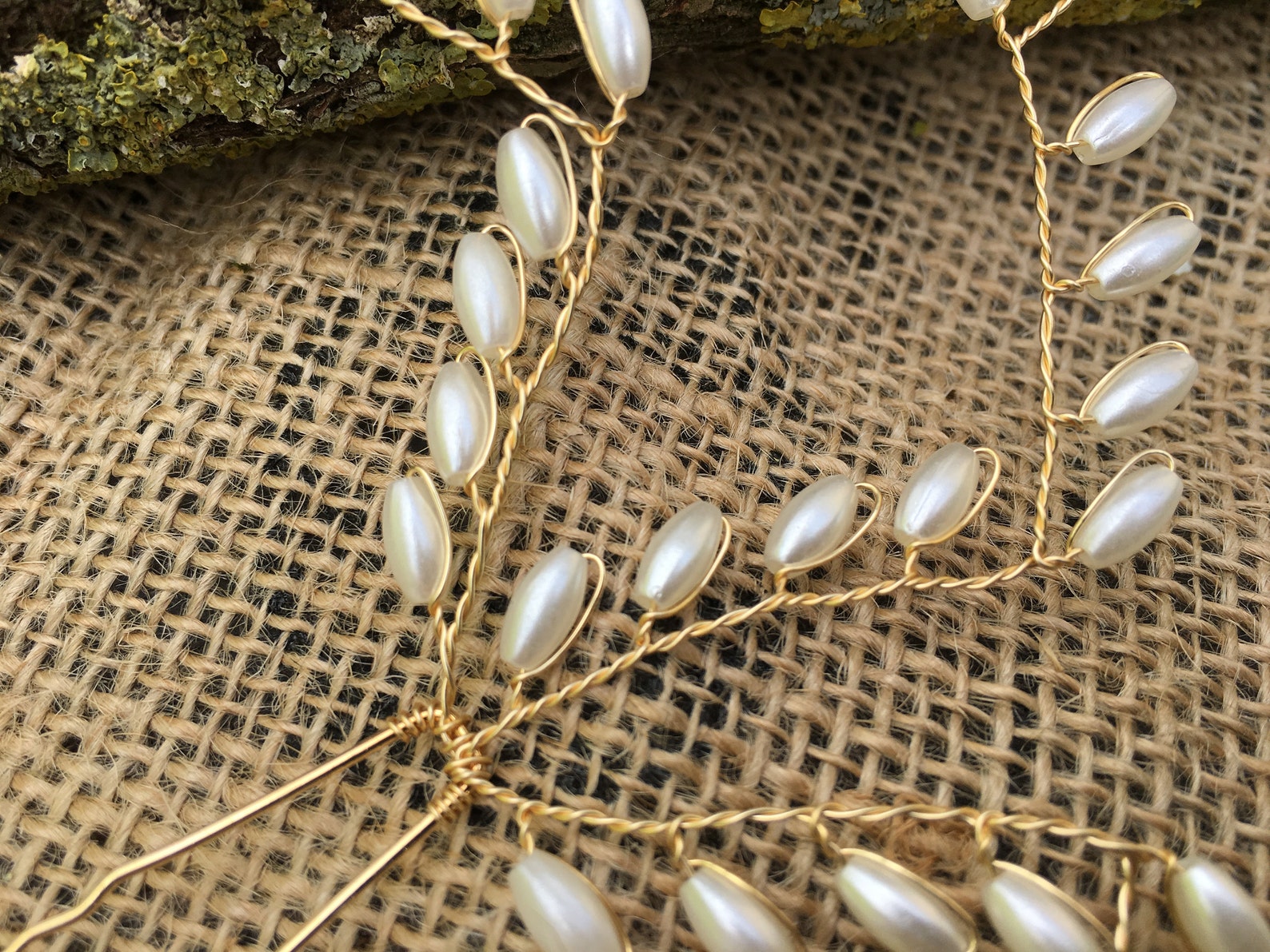 6x Goldfarbene Haarnadeln Mit Gelben Perlen - Brautschmuck Haarschmuck Set