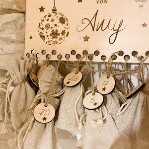 24-teiliger Adventskalender Zum Selbstbefüllen – Jutesäckchen Mit Holz-Anhängern & Hanfseil, Wiederverwendbar